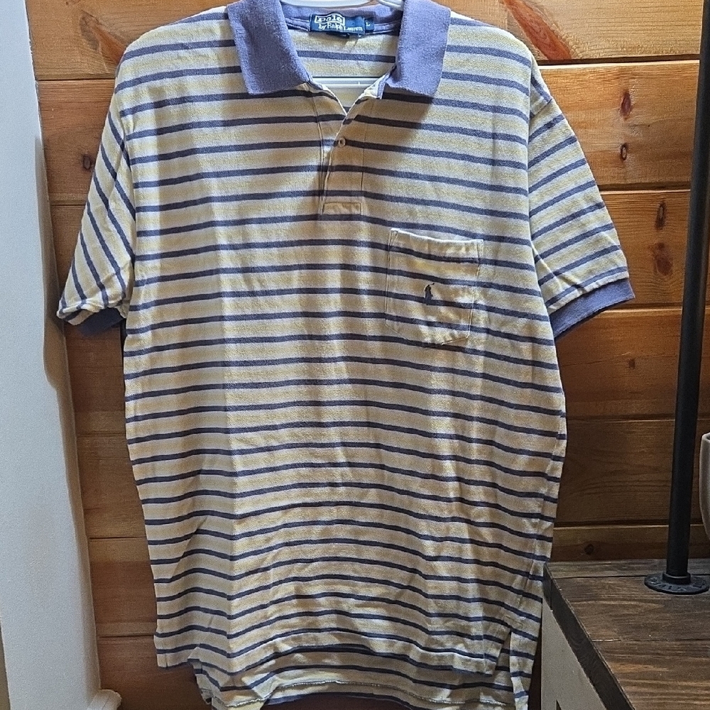 Ralph Lauren Mens Large Yellow and Blue Striped Polo Shirt 0319
